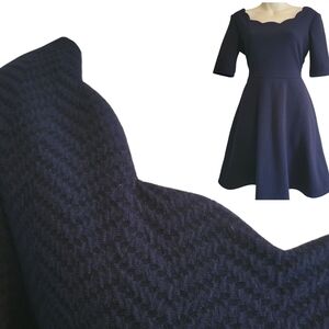 Blue Skater Dress  sz.M  Scalloped Neckline
